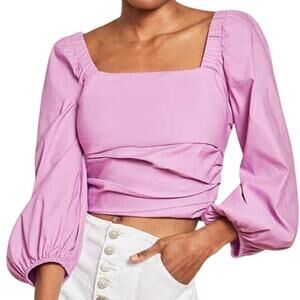 Veronica Beard NWT Kayla Crop Top Vivid Orchid Size 12 Luxe Cotton Puff Sleeve